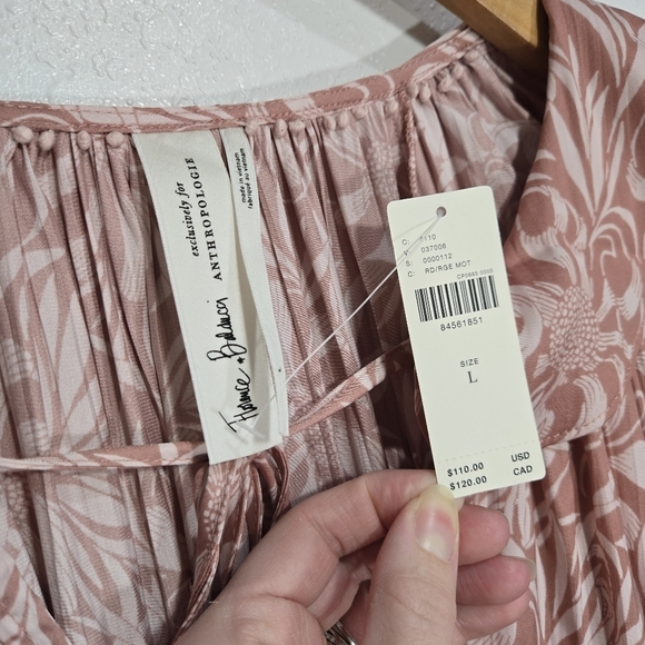 Anthropologie Florence Balducci Large Pink Floral Long Sleeve Blouse NWT - Picture 9 of 10